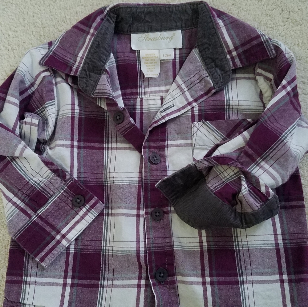 Strasburg Baby Boys' Purple/Gray Plaid Button-up shirt sz12m